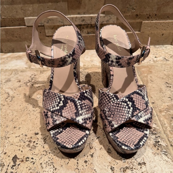 Kate Spade Pink and Black Snake Print Wedges